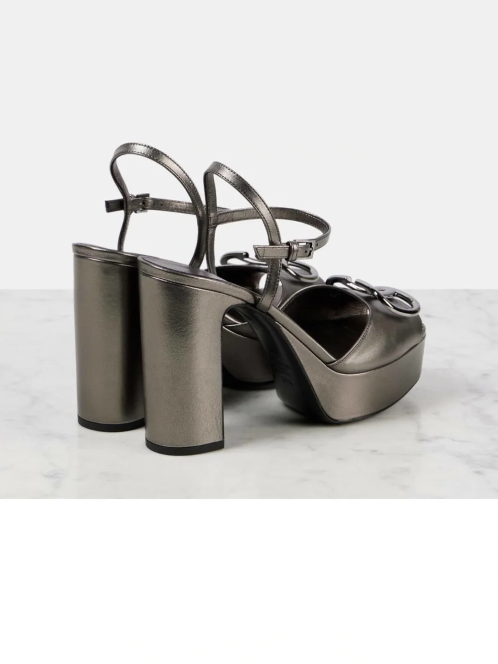 Valentino Garavani Metallic Gunmetal VLogo Platform Sandals